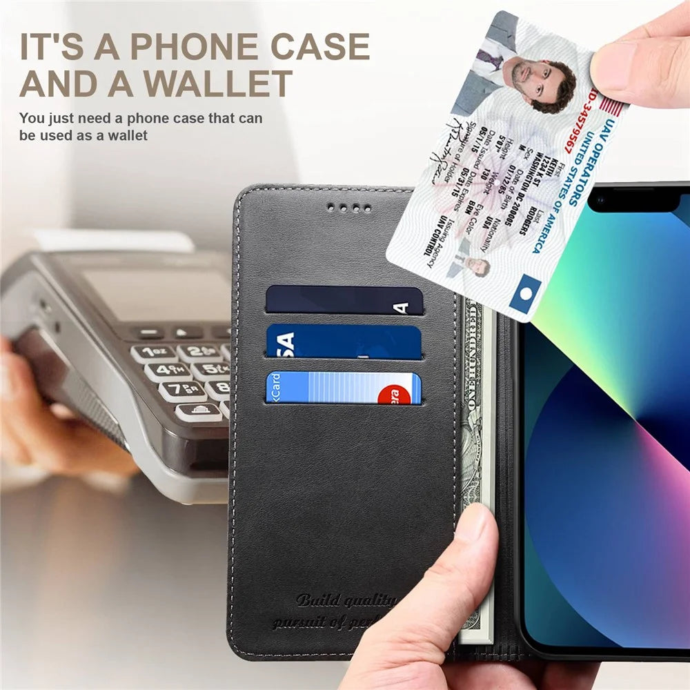 SUTENI Protective Case for iPhone 14 Wallet Phone Case PU Leather Stand Phone Cover Anti-Drop Magnetic Closure Phone Shell - Black - 4