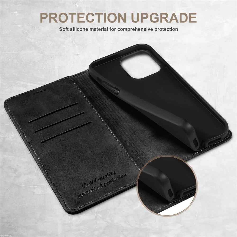 SUTENI Protective Case for iPhone 14 Wallet Phone Case PU Leather Stand Phone Cover Anti-Drop Magnetic Closure Phone Shell - Black - 6