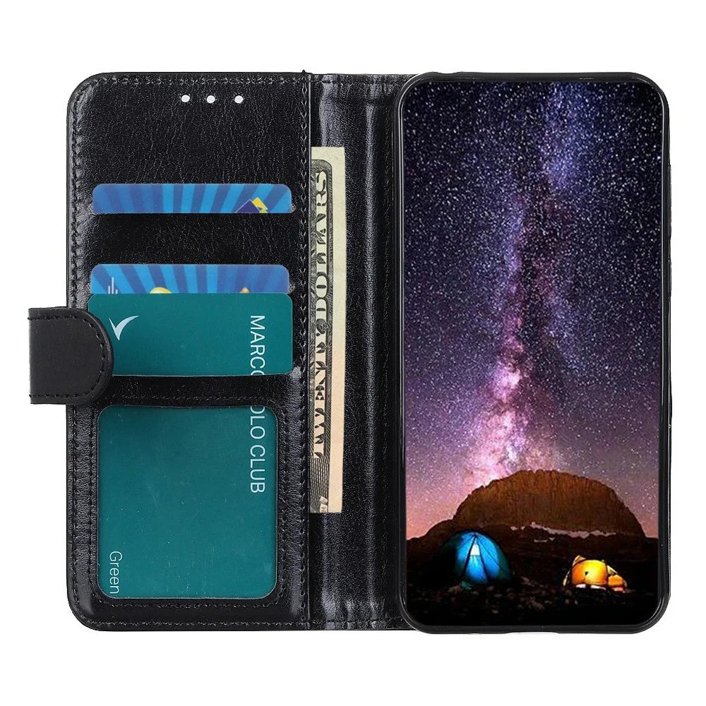For OnePlus 15 5G Case Crazy Horse Texture PU Leather Phone Stand Cover - Black - 2