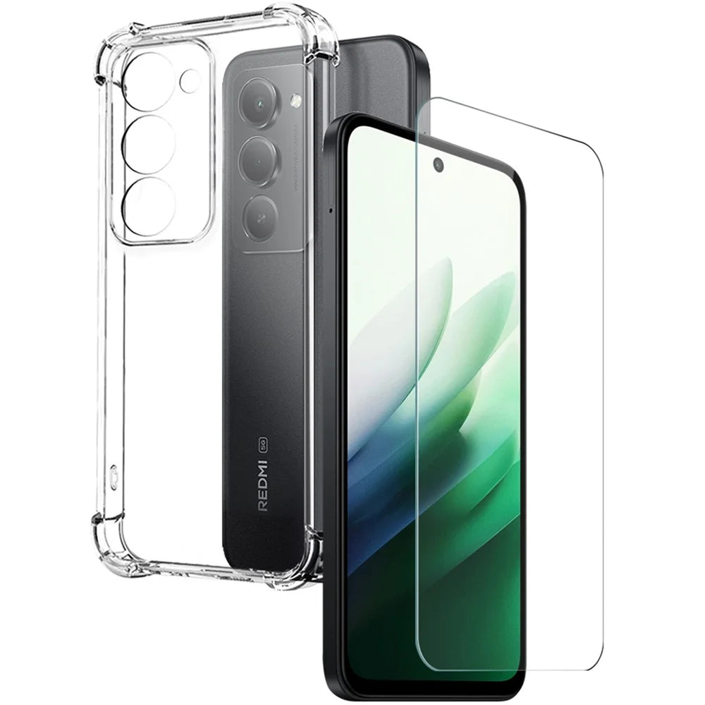 NORTHJO For Xiaomi Redmi 15 4G (EU) (171mm) / 15 5G (EU) (171mm) Case Four Corner Shockproof TPU Clear Phone Cover with Tempered Glass Film - 1