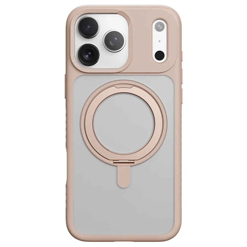 ROCK For iPhone 17 Pro Case with Magnetic Rotating Kickstand Skin-Feel PC + TPU Phone Cover - Gold - 1