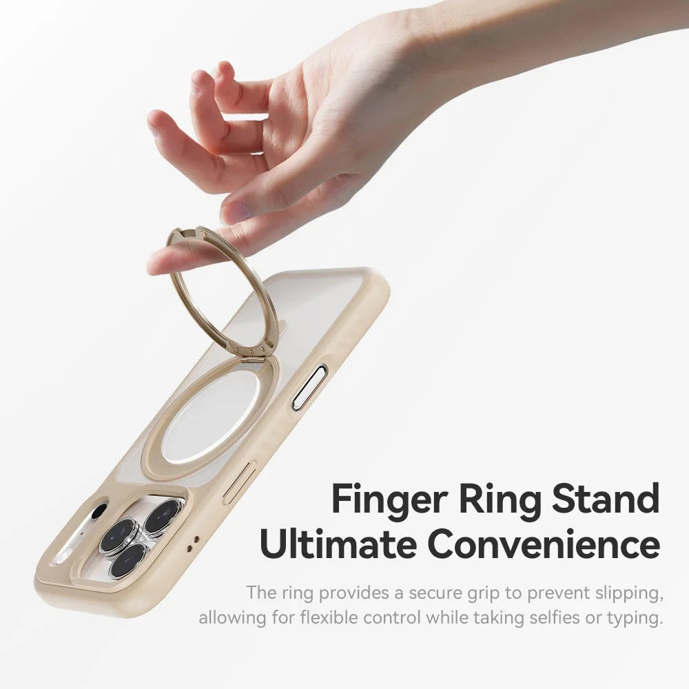 ROCK For iPhone 17 Pro Case with Magnetic Rotating Kickstand Skin-Feel PC + TPU Phone Cover - Gold - 3