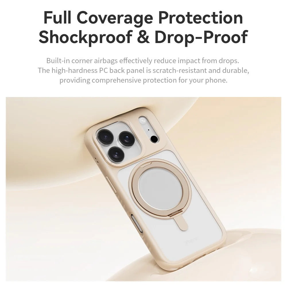 ROCK For iPhone 17 Pro Case with Magnetic Rotating Kickstand Skin-Feel PC + TPU Phone Cover - Gold - 4