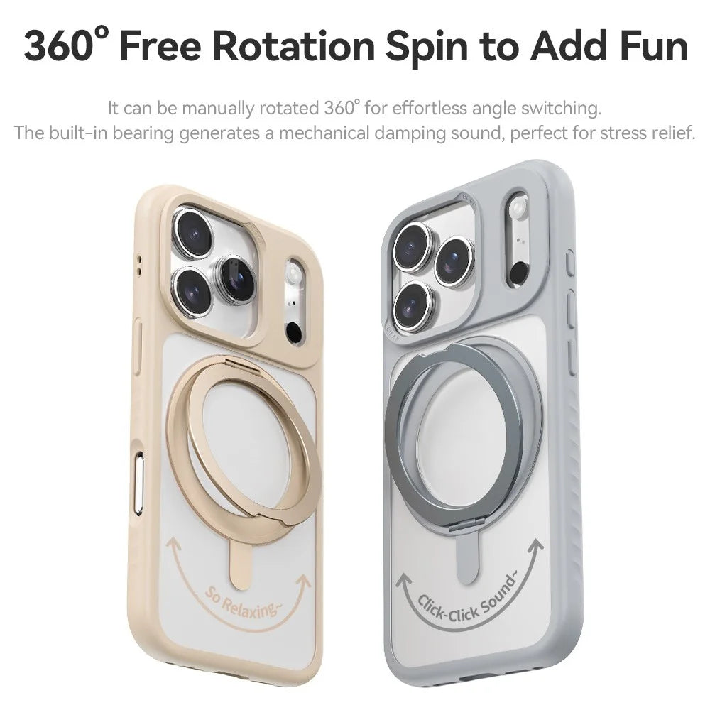 ROCK For iPhone 17 Pro Max Case with Magnetic Rotating Kickstand Skin-Feel PC + TPU Phone Cover - Gold - 6