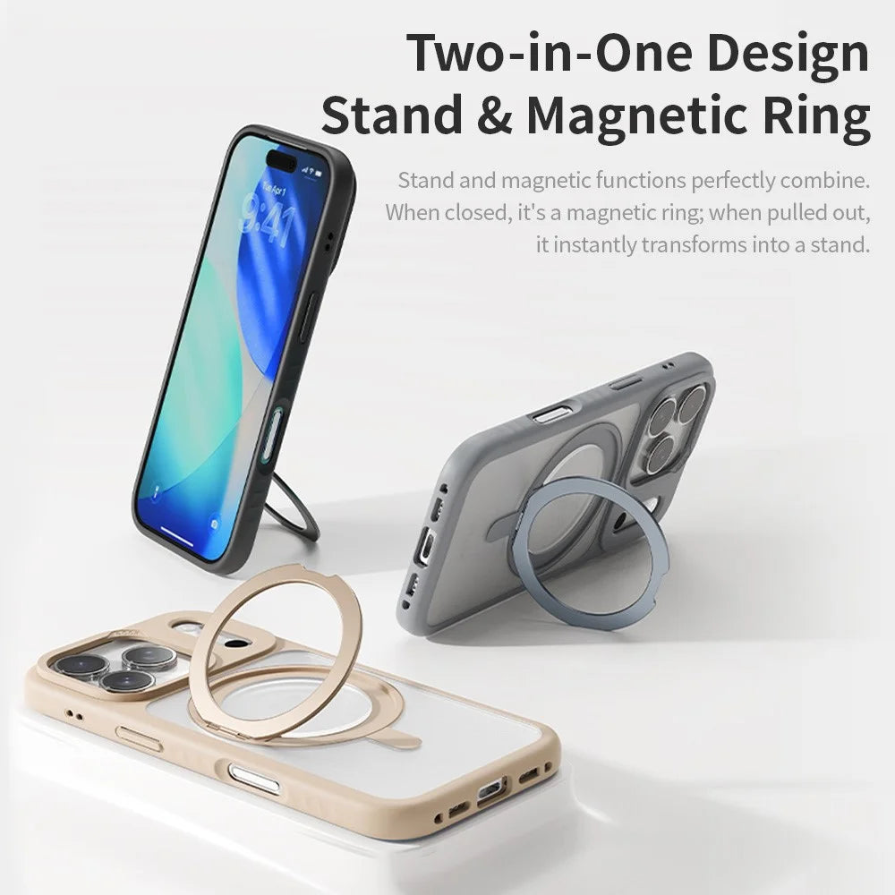 ROCK For iPhone 17 Pro Max Case with Magnetic Rotating Kickstand Skin-Feel PC + TPU Phone Cover - Gold - 7