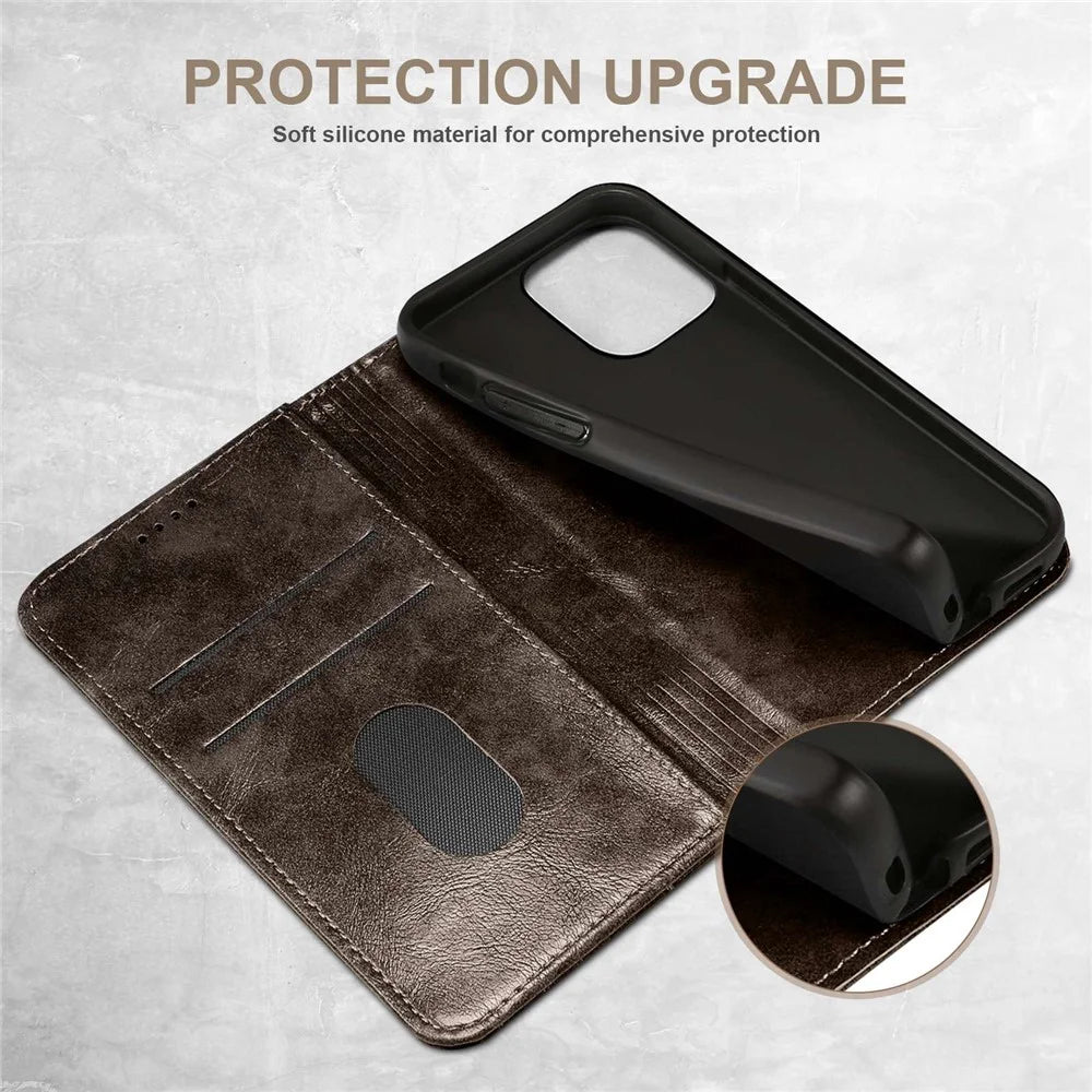 SUTENI For iPhone 14 Pro Max PU Leather Magnetic Auto Closing Stand Case Folio Flip Phone Wallet Cover - Dark Grey - 6
