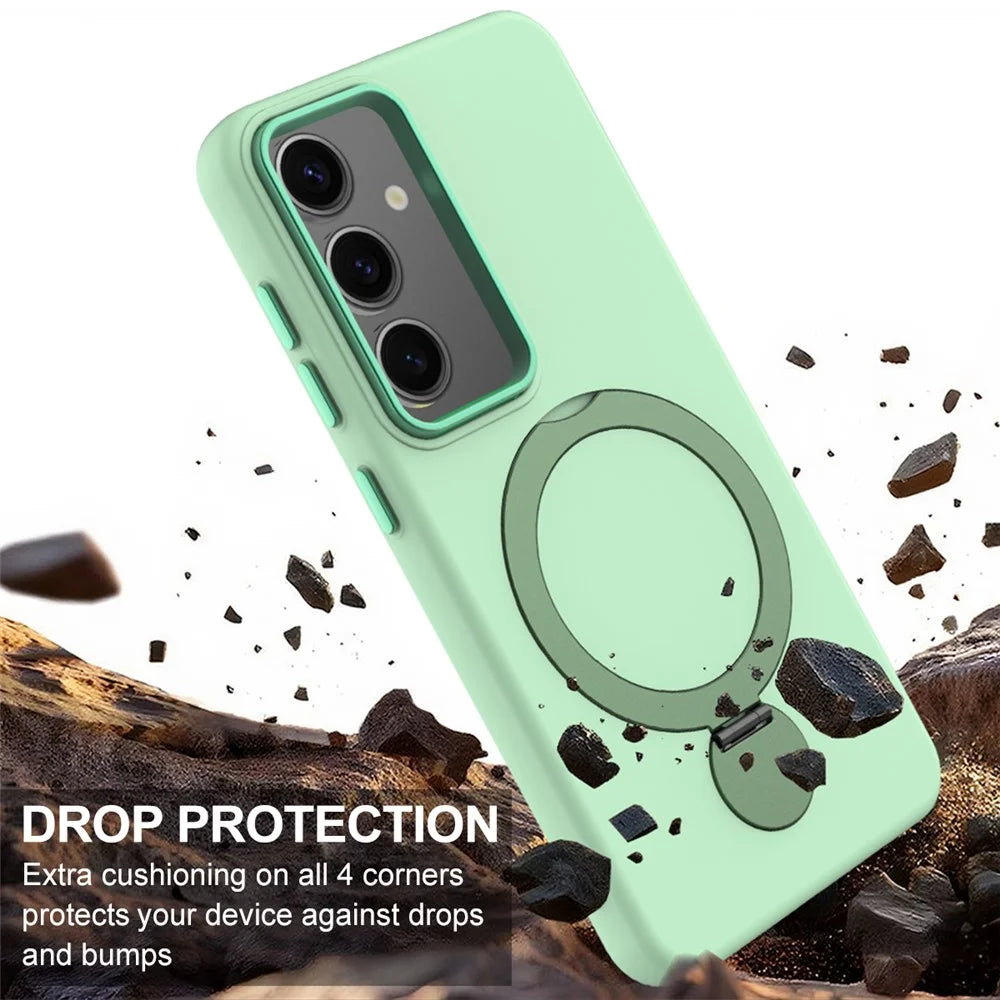 For Samsung Galaxy S25+ / S24+ Magnetic Case Rotating Ring Kickstand TPU + PC Phone Back Cover - Green - 4