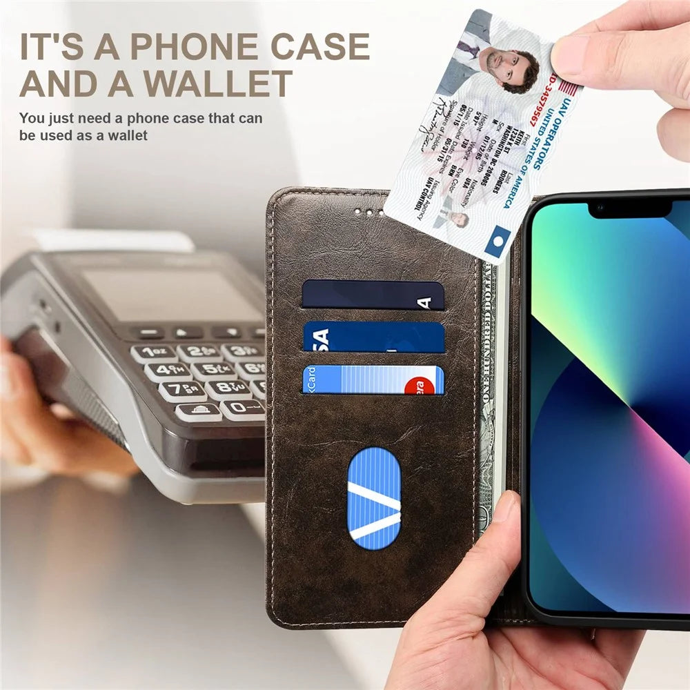 SUTENI For iPhone 14 Plus Anti-scratch Phone Stand Case PU Leather + TPU Wallet Magnetic Auto-absorbed Phone Cover - Dark Grey - 4