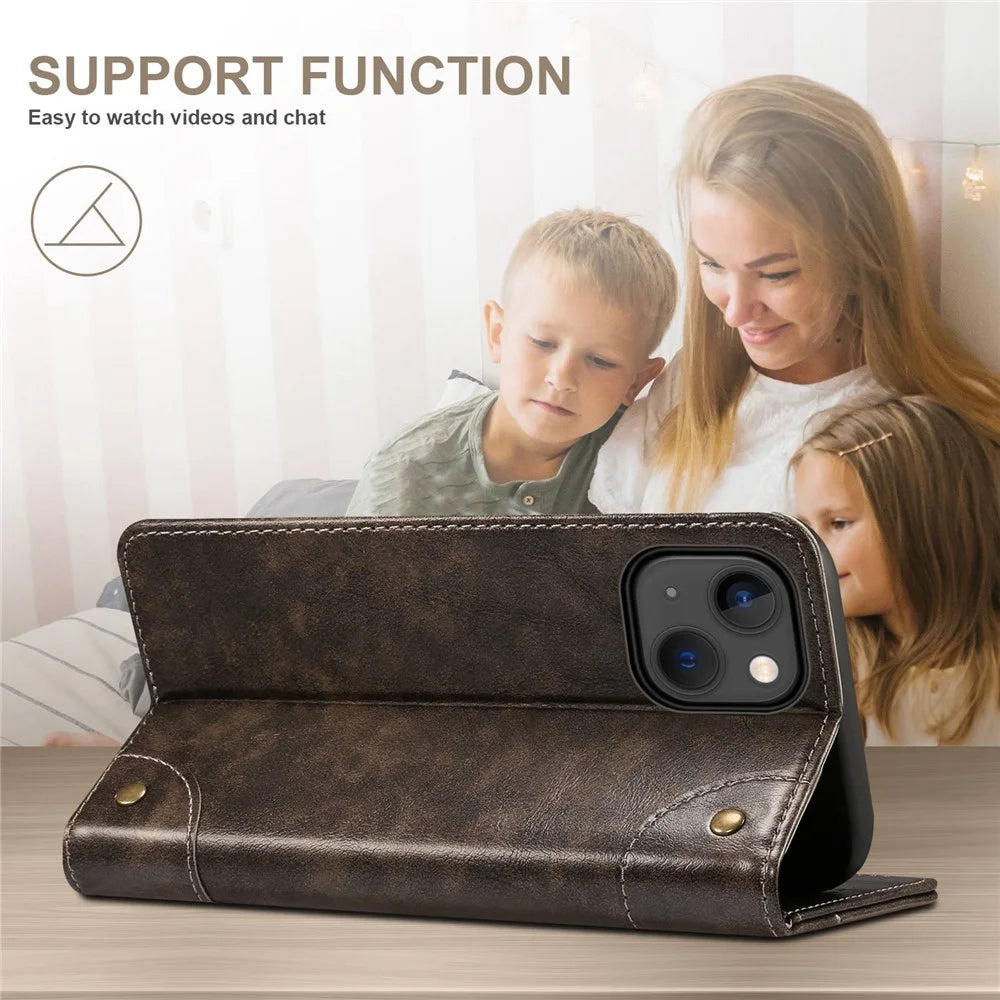 SUTENI For iPhone 14 Magnetic Auto Closing Phone Case PU Leather Stand Wallet Protective Cover - Dark Grey - 2