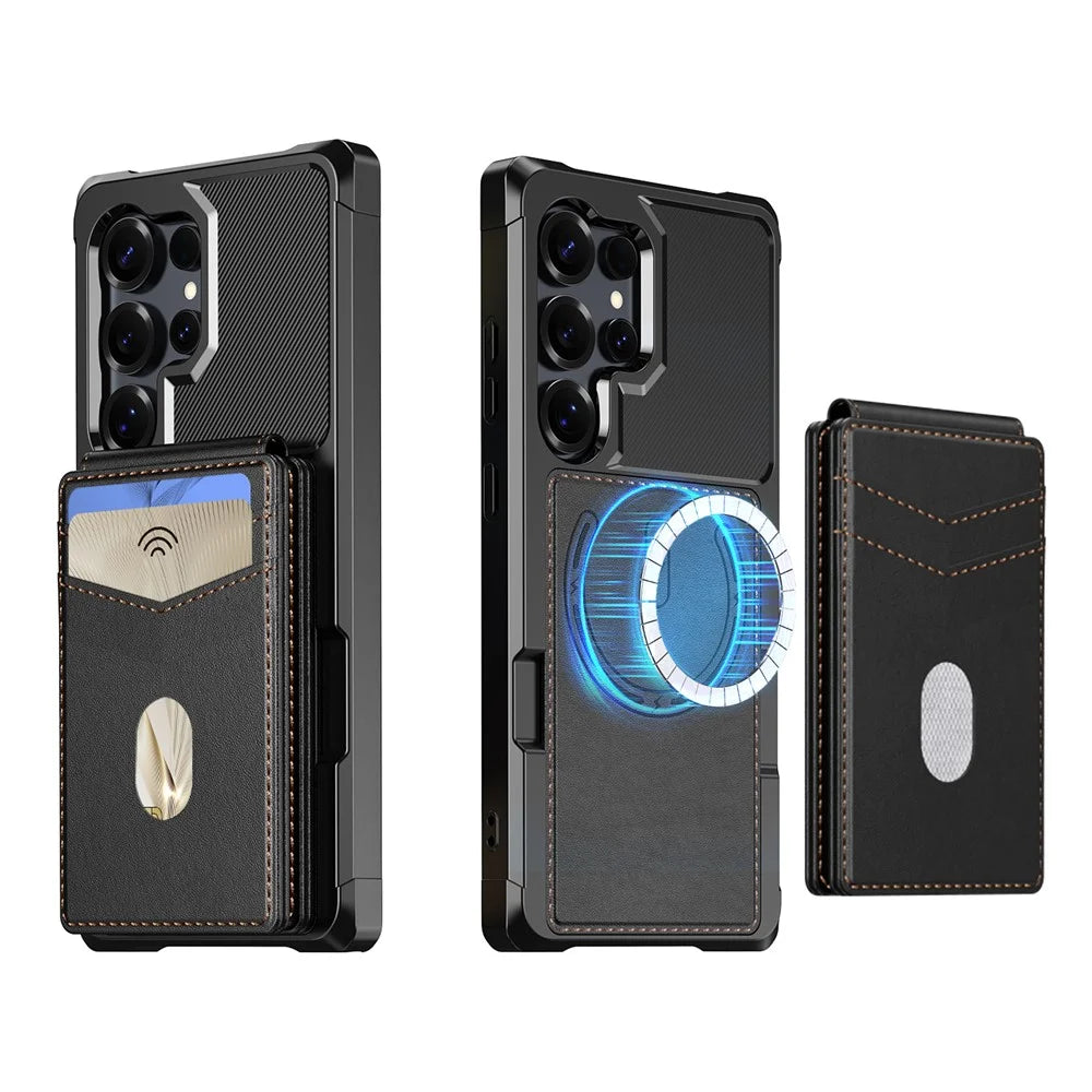 For Samsung Galaxy S24 Ultra Magnetic Case Detachable Card Slot Kickstand Leather + TPU Phone Cover - Black - 2