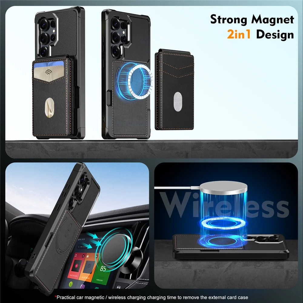 For Samsung Galaxy S24 Ultra Magnetic Case Detachable Card Slot Kickstand Leather + TPU Phone Cover - Black - 5