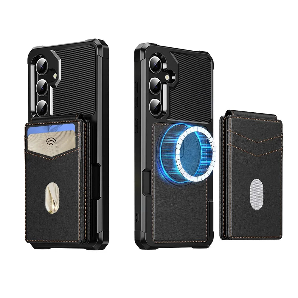 For Samsung Galaxy S23 FE Magnetic Case Detachable Card Slot Kickstand Leather + TPU Phone Cover - Black - 2