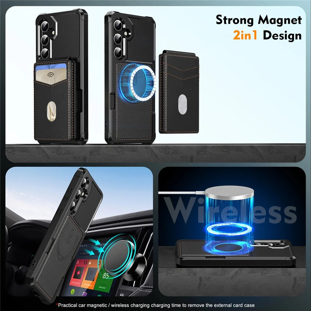 For Samsung Galaxy S23 FE Magnetic Case Detachable Card Slot Kickstand Leather + TPU Phone Cover - Black - 5