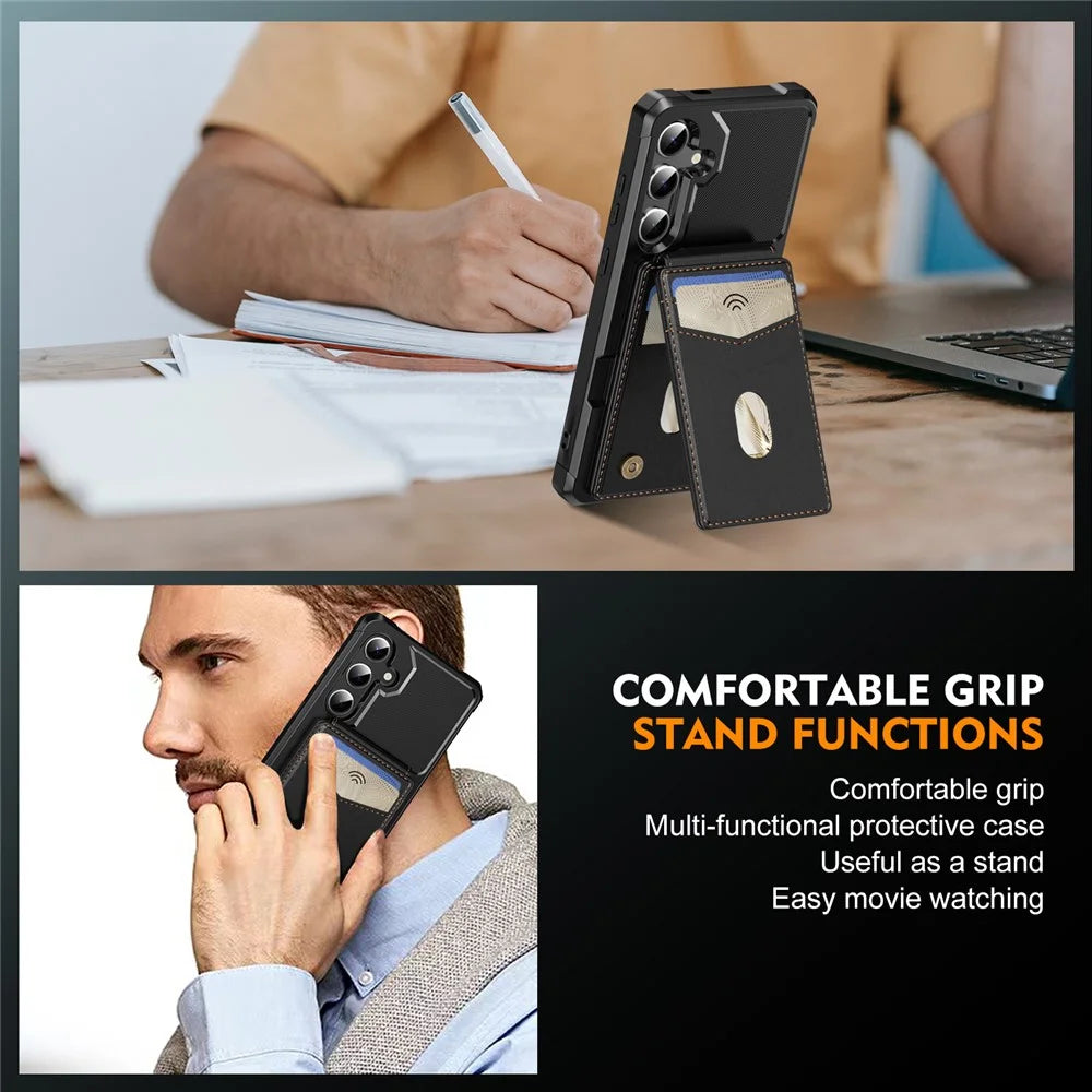 For Samsung Galaxy S23 FE Magnetic Case Detachable Card Slot Kickstand Leather + TPU Phone Cover - Black - 6