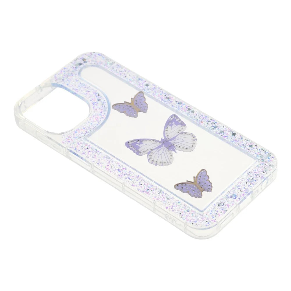 For Samsung Galaxy A08 5G / A08 4G / A07 4G Case DIY Butterfly Glitter Epoxy Soft TPU Phone Back Cover - Purple - 3