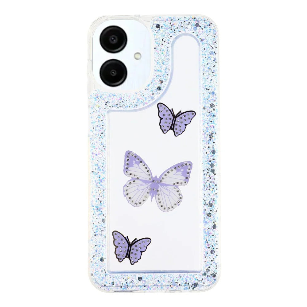 For Samsung Galaxy A06 4G Case DIY Butterfly Glitter Epoxy Soft TPU Phone Back Cover - Purple - 1