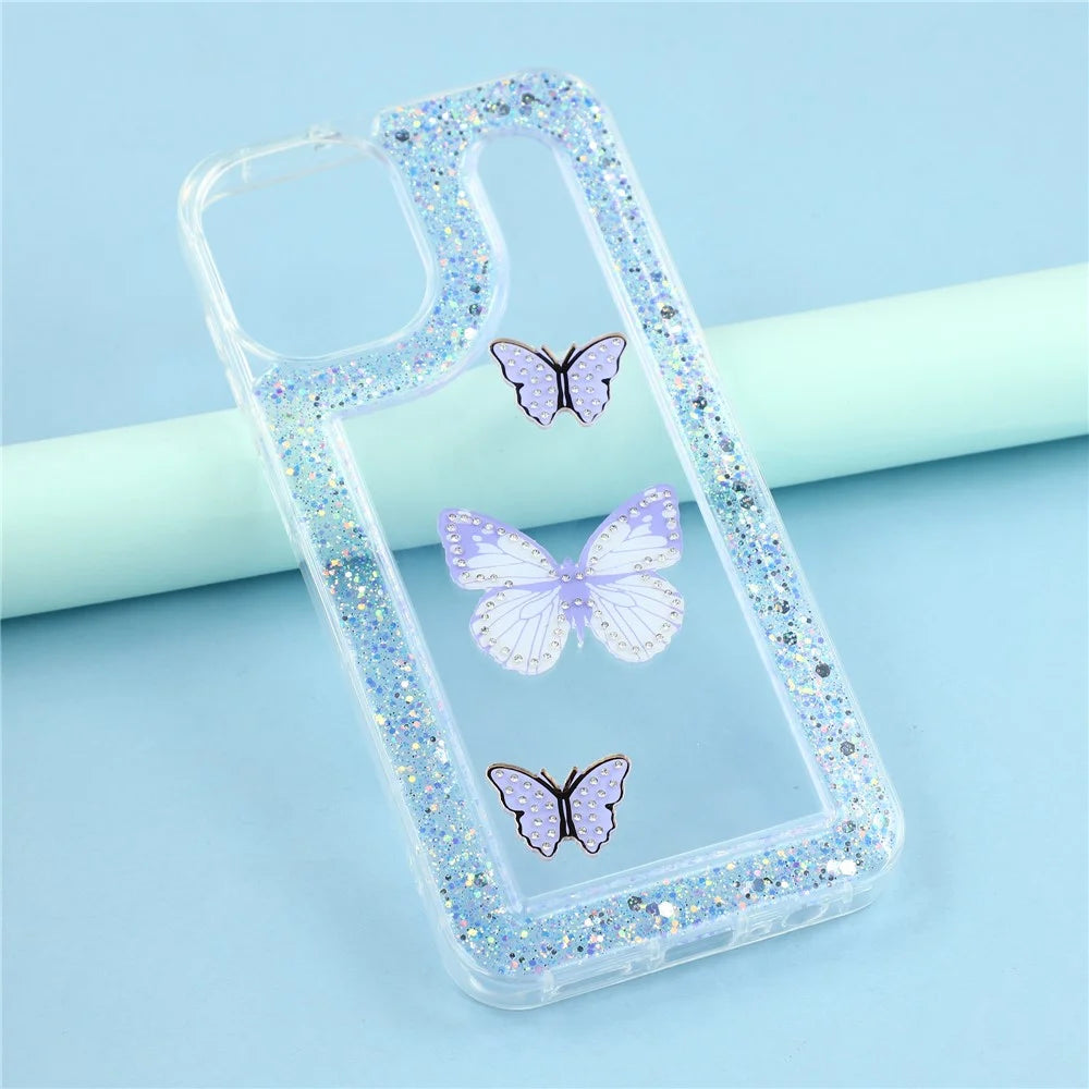 For Samsung Galaxy A06 4G Case DIY Butterfly Glitter Epoxy Soft TPU Phone Back Cover - Purple - 5