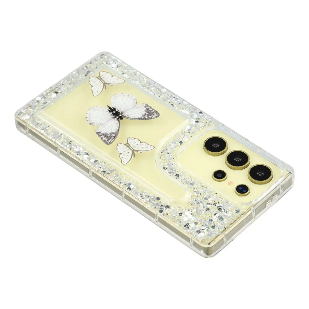 For Samsung Galaxy S23 Ultra Case DIY Butterfly Glitter Epoxy Soft TPU Phone Back Cover - White - 5