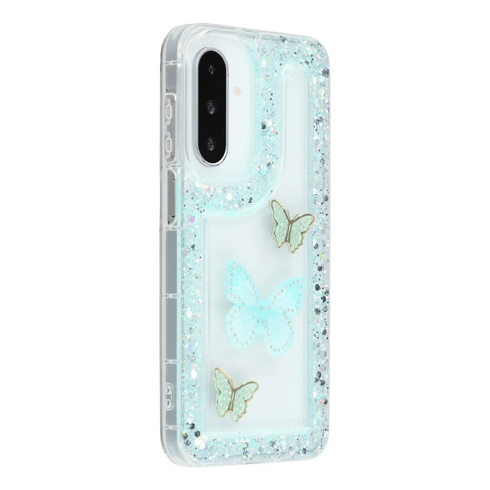 Phone Case For Samsung Galaxy A18 5G / A18 4G / A17 5G / A17 4G / A26 5G DIY Butterfly Glitter Epoxy Soft TPU Back Cover - Green - 1
