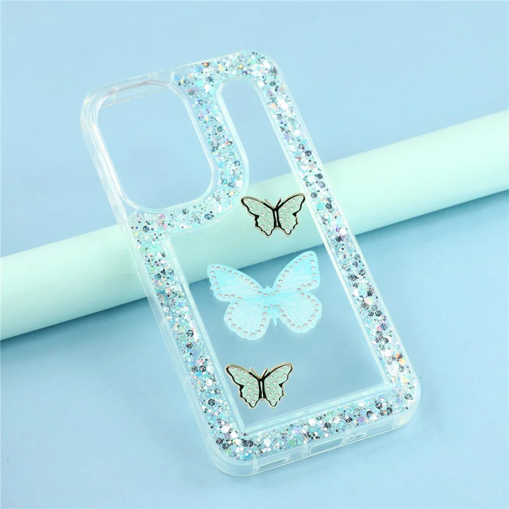 Phone Case For Samsung Galaxy A18 5G / A18 4G / A17 5G / A17 4G / A26 5G DIY Butterfly Glitter Epoxy Soft TPU Back Cover - Green - 6