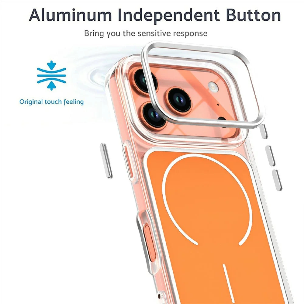 For iPhone 17 Pro Case Compatible with MagSafe Electroplated Acrylic TPU Phone Back Cover - Orange - 2