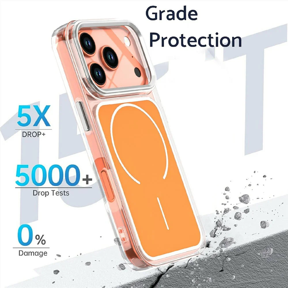 For iPhone 17 Pro Case Compatible with MagSafe Electroplated Acrylic TPU Phone Back Cover - Orange - 3