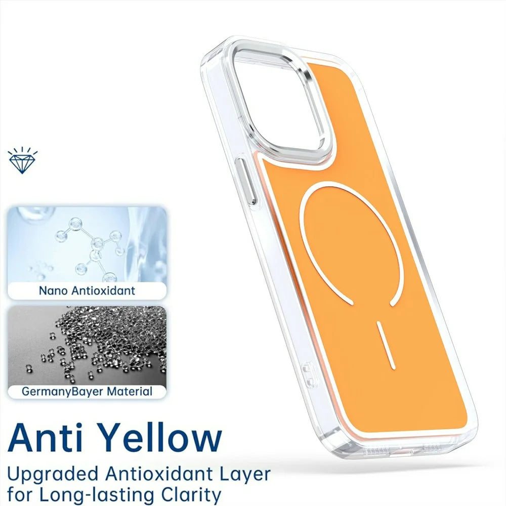 For iPhone 15 Pro Case Compatible with MagSafe Electroplated Acrylic TPU Phone Back Cover - Orange - 5
