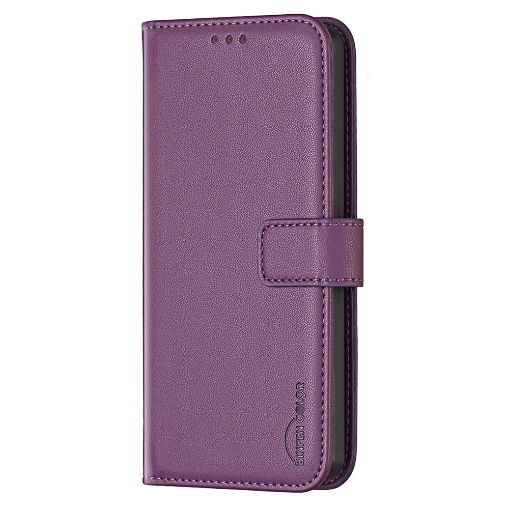 BINFEN COLOR For Samsung Galaxy S26 Ultra Phone Case  BF17 Wallet Folio Flip Leather Cover - Dark Purple - 2