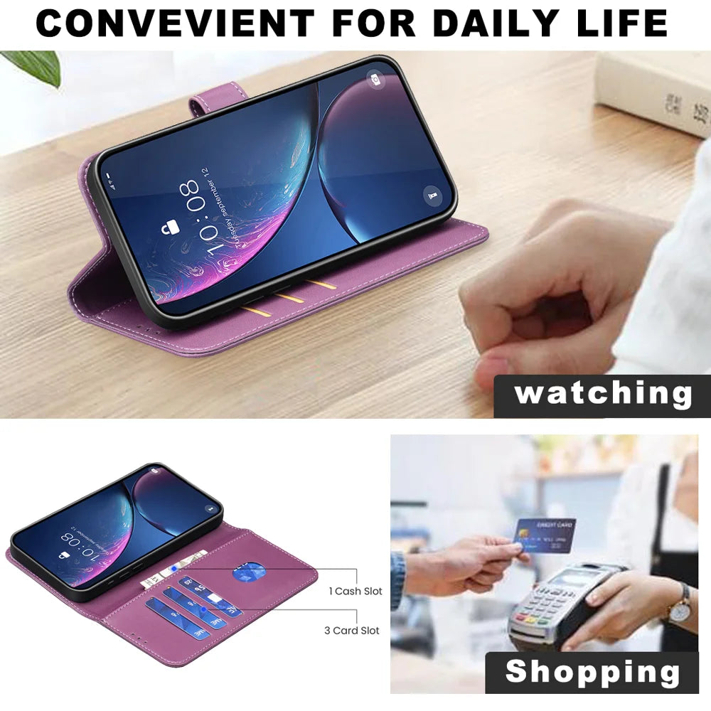 BINFEN COLOR For Samsung Galaxy S26 Ultra Phone Case  BF17 Wallet Folio Flip Leather Cover - Dark Purple - 5