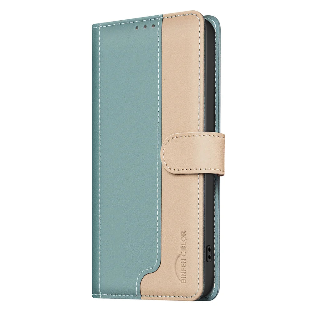 BINFEN COLOR For Samsung Galaxy S26 Ultra Leather Case  Splicing Color RFID Blocking Wallet Stand Phone Cover - Green - 2
