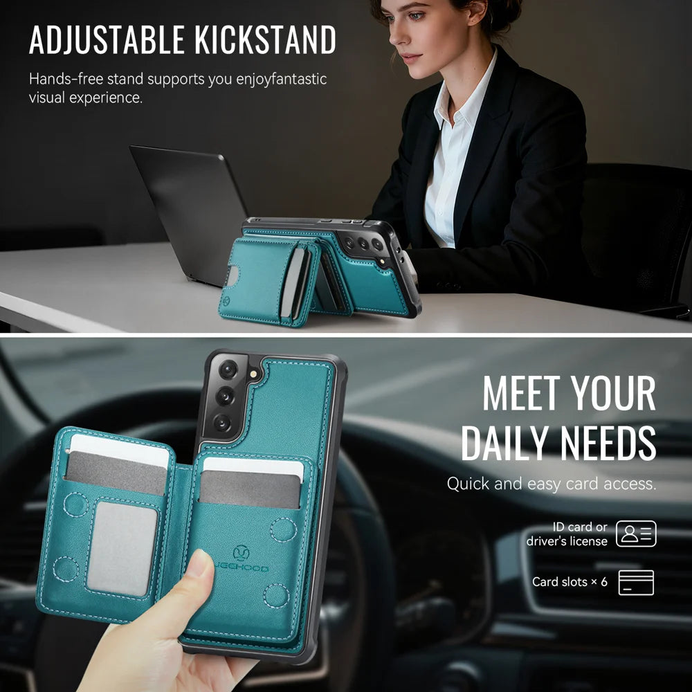 JEEHOOD For Samsung Galaxy S21+ 5G Case  J10  Magnetic Case Leather Back Phone Cover with Detachable Card Holder Kickstand - Blue - 4