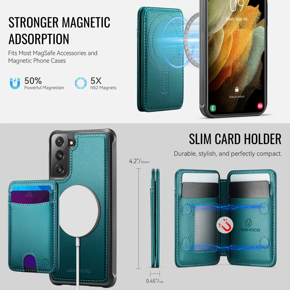JEEHOOD For Samsung Galaxy S21+ 5G Case  J10  Magnetic Case Leather Back Phone Cover with Detachable Card Holder Kickstand - Blue - 6
