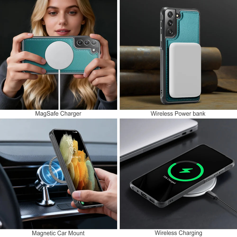 JEEHOOD For Samsung Galaxy S21+ 5G Case  J10  Magnetic Case Leather Back Phone Cover with Detachable Card Holder Kickstand - Blue - 7