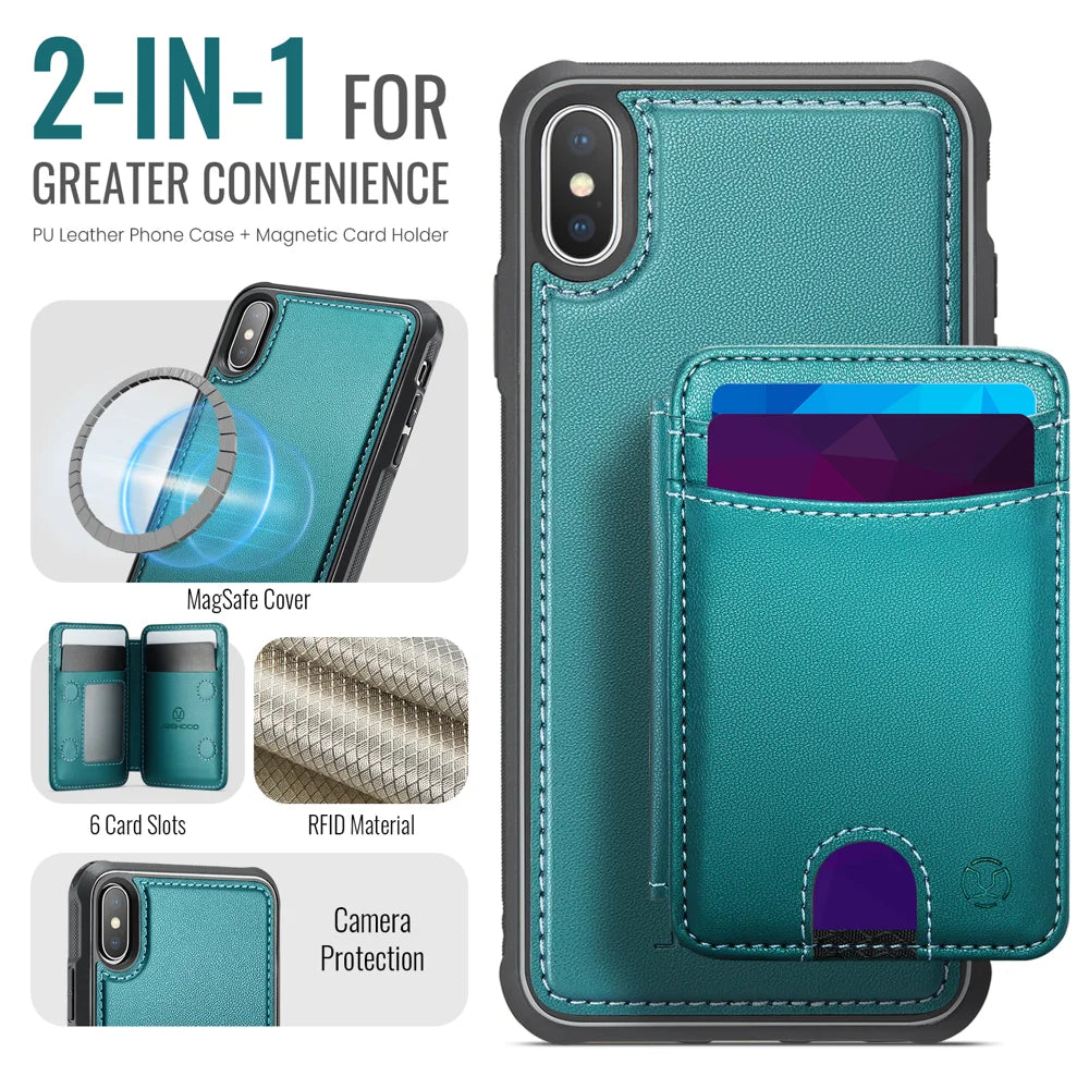 JEEHOOD For iPhone XS Max 6.5 inch Case  J10  Compatible with MagSafe Leather Back Phone Cover with Detachable Card Holder Kickstand - Blue - 2