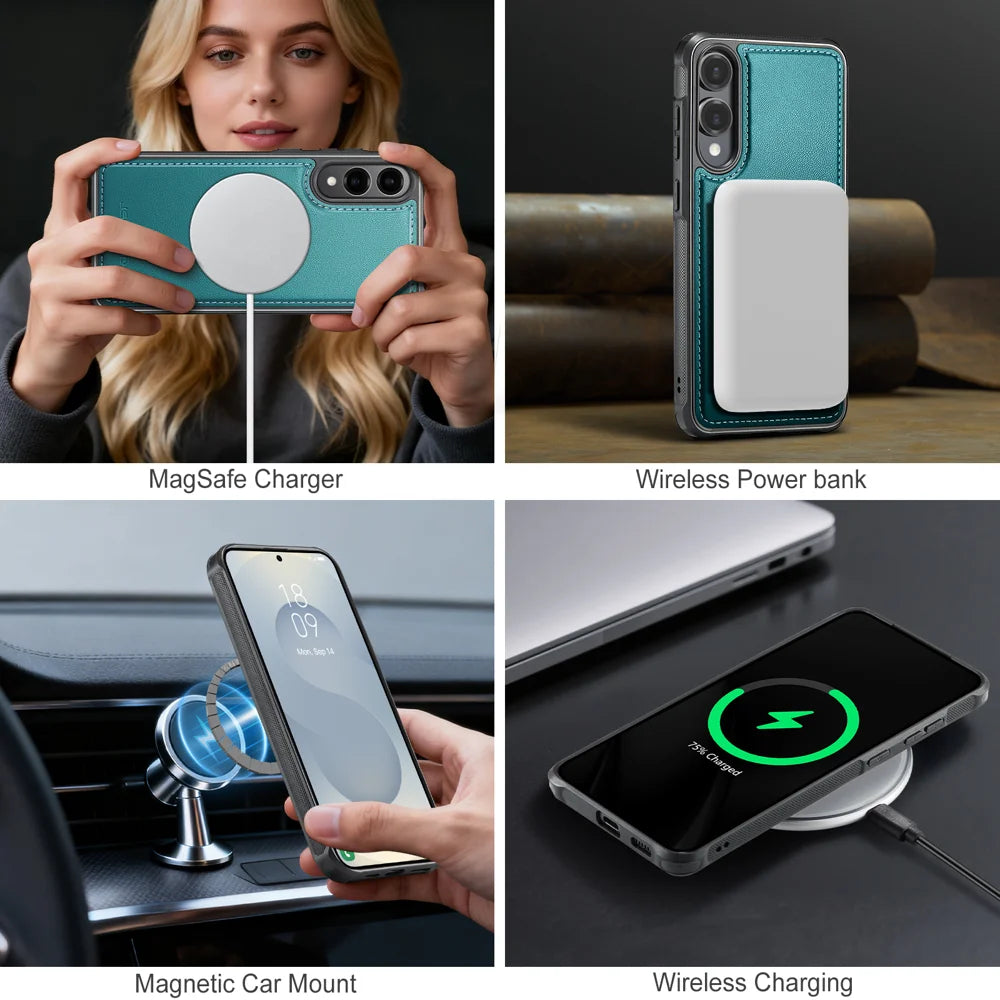 JEEHOOD For Samsung Galaxy S25 Edge Case  J10 Magnetic Case Leather Back Phone Cover with Detachable Card Holder Kickstand - Blue - 7
