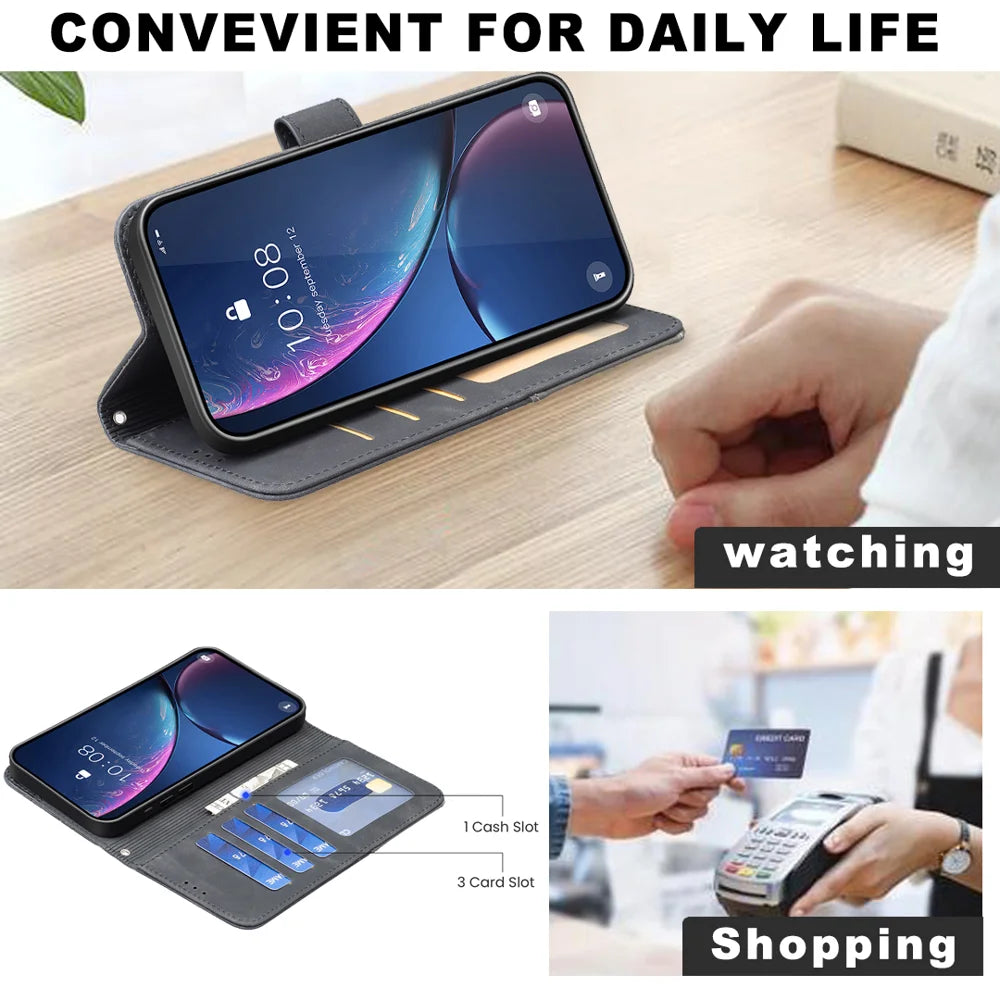 BINFEN COLOR For Samsung Galaxy S26 Ultra Phone Case  Wallet Stand Geometry Imprinted Leather Cover - Black - 5