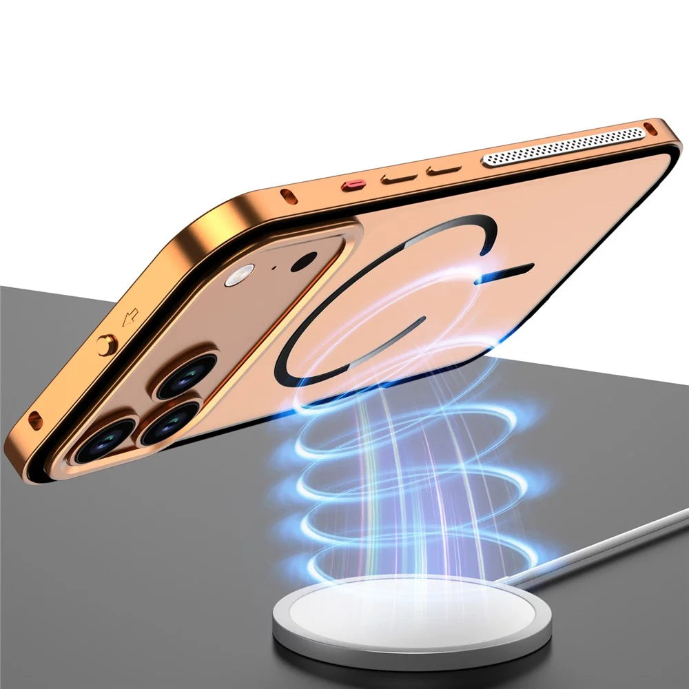 For iPhone 17 Pro Case Compatible with MagSafe Aluminium Alloy PC Matte Phone Cover Pop-Up Snap Lock - Orange - 5