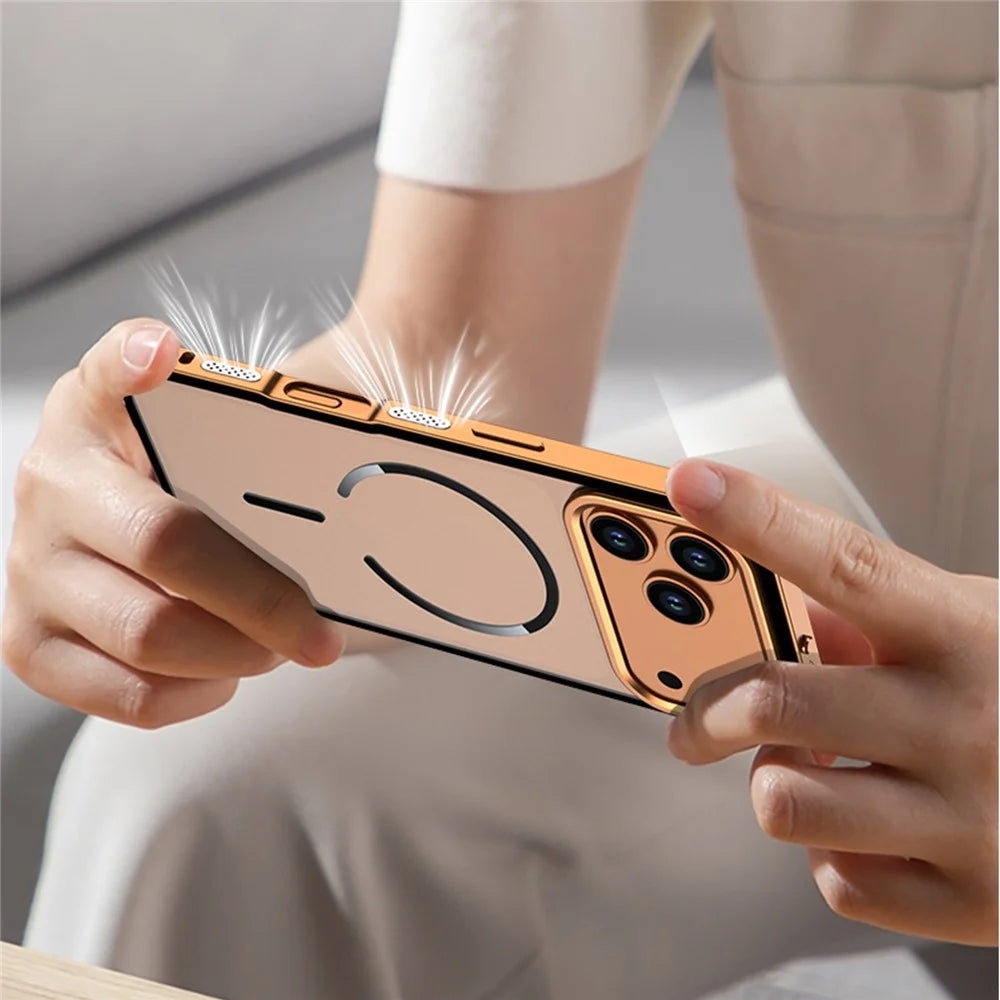For iPhone 17 Pro Case Compatible with MagSafe Aluminium Alloy PC Matte Phone Cover Pop-Up Snap Lock - Orange - 6
