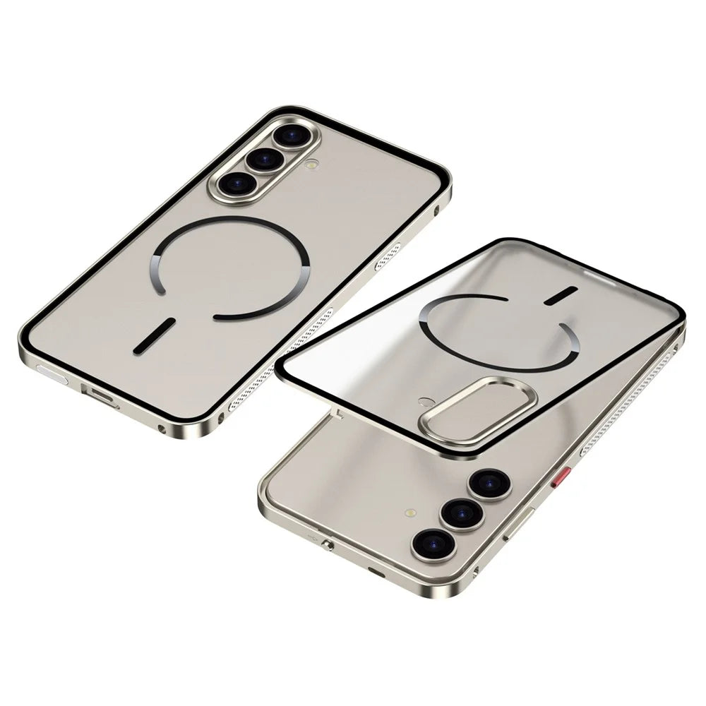For Samsung Galaxy S25 / S24 Case Magnetic Case Aluminium Alloy PC Matte Phone Cover Pop-Up Snap Lock - Titanium - 1