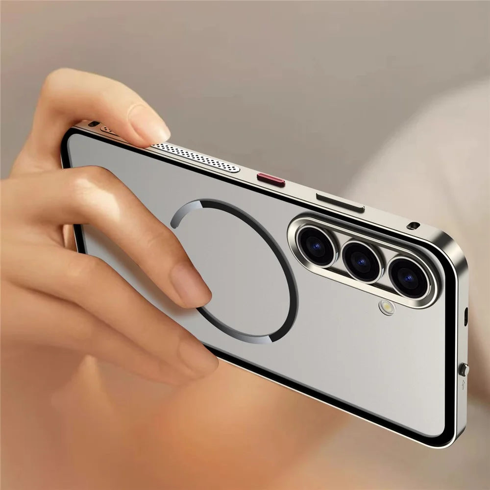 For Samsung Galaxy S25 / S24 Case Magnetic Case Aluminium Alloy PC Matte Phone Cover Pop-Up Snap Lock - Titanium - 2