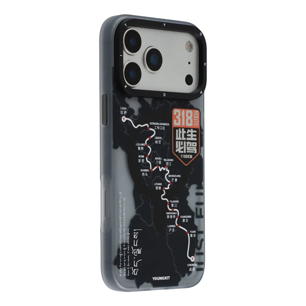 YOUNGKIT For iPhone 17 Pro Max Magnetic Case Highway Trajectory Pattern TPU + PC + Metal Phone Back Cover - National Highway 318 - 1