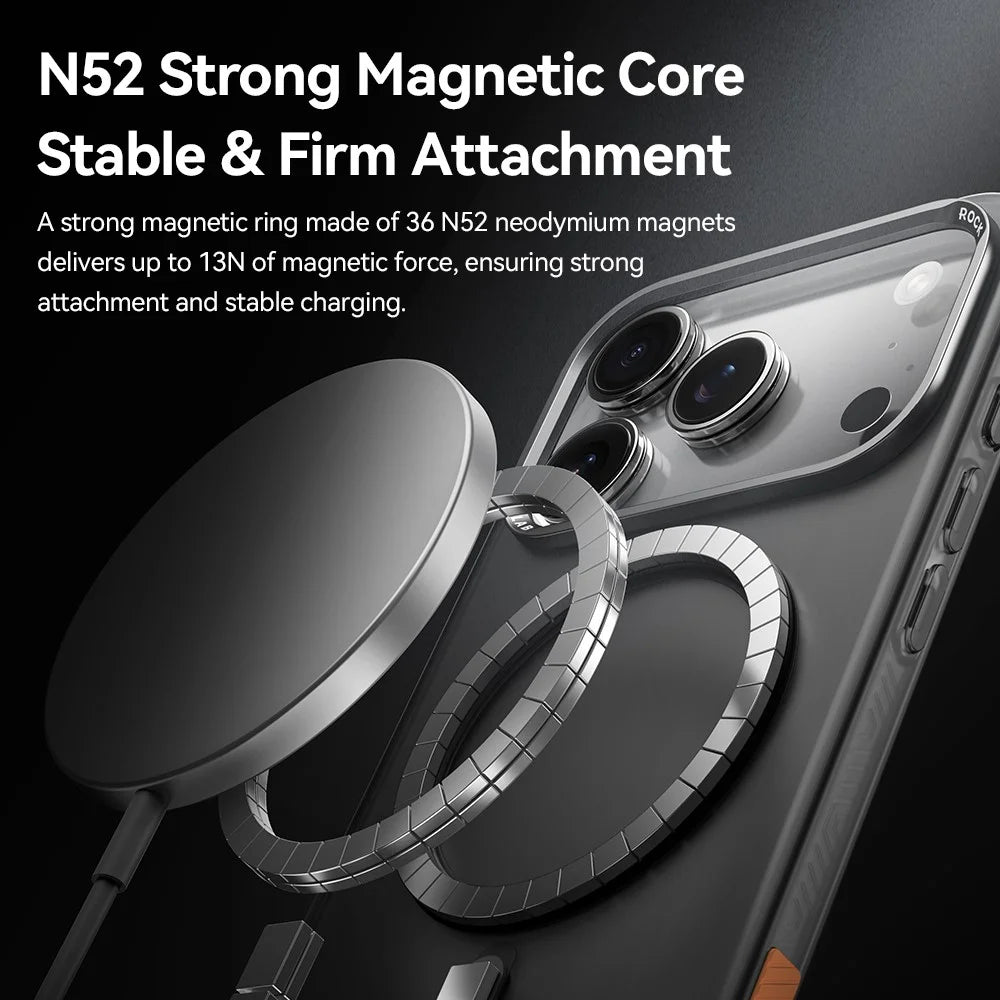 ROCK For iPhone 17 Pro Max Case Compatible with MagSafe Metal Lens Frame TPU + PC Matte Phone Cover - Black - 5
