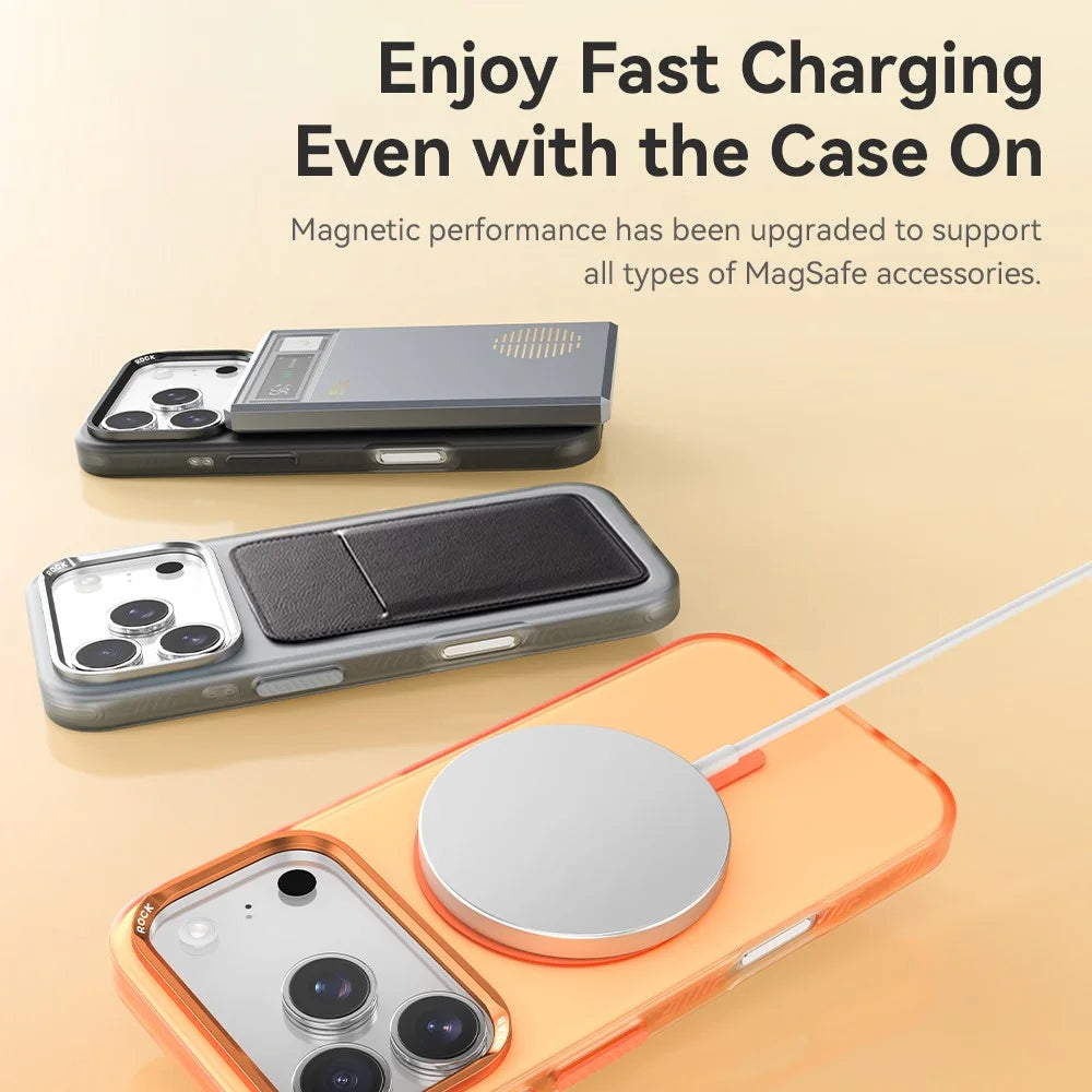 ROCK For iPhone 17 Pro Max Case Compatible with MagSafe Metal Lens Frame TPU + PC Matte Phone Cover - Black - 6