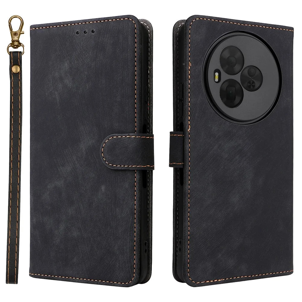 For TCL NxtPaper 60 Ultra 5G Case Wallet RFID Blocking PU Leather Phone Cover Stand with Strap - Black - 1