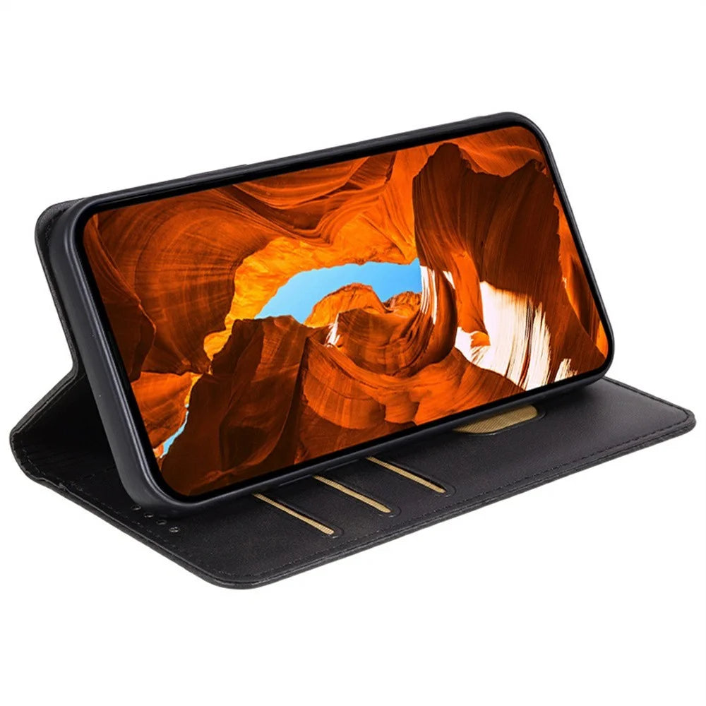 For vivo iQOO 15 5G Case Strong Magnetic PU Leather Phone Cover Calf Texture - Black - 3