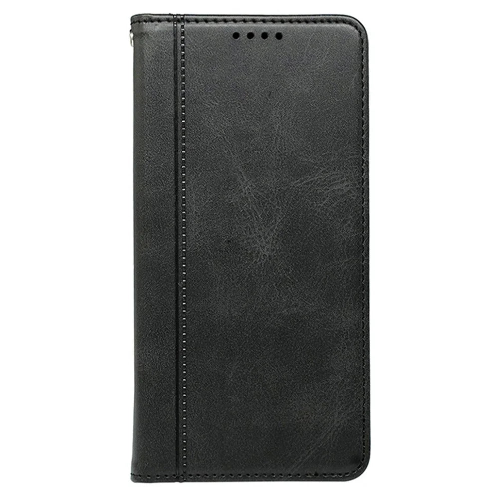 For OnePlus 15 5G Case Hidden Magnetic Closure Calf Texture Leather Phone Cover - Black - 4