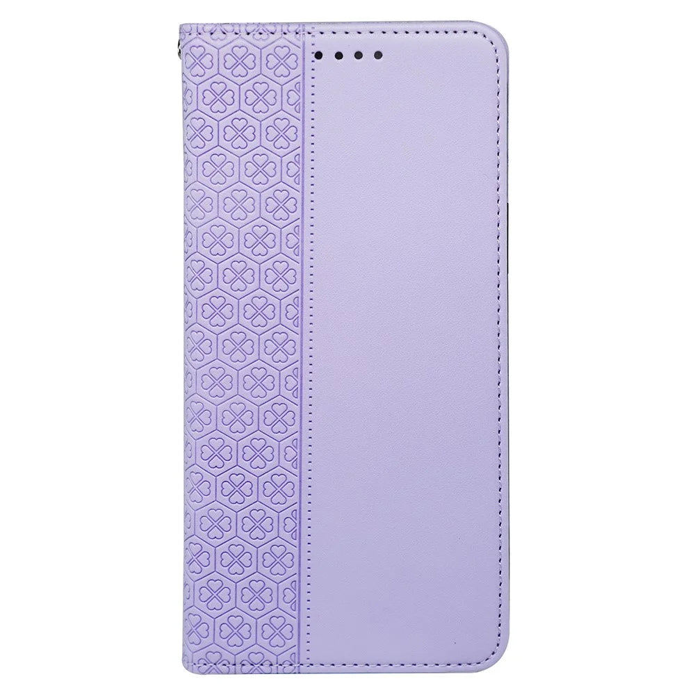 For iPhone 17 Case Four Leaf Clover Leather Flip Phone Cover Stand Wallet - Light Purple - 6