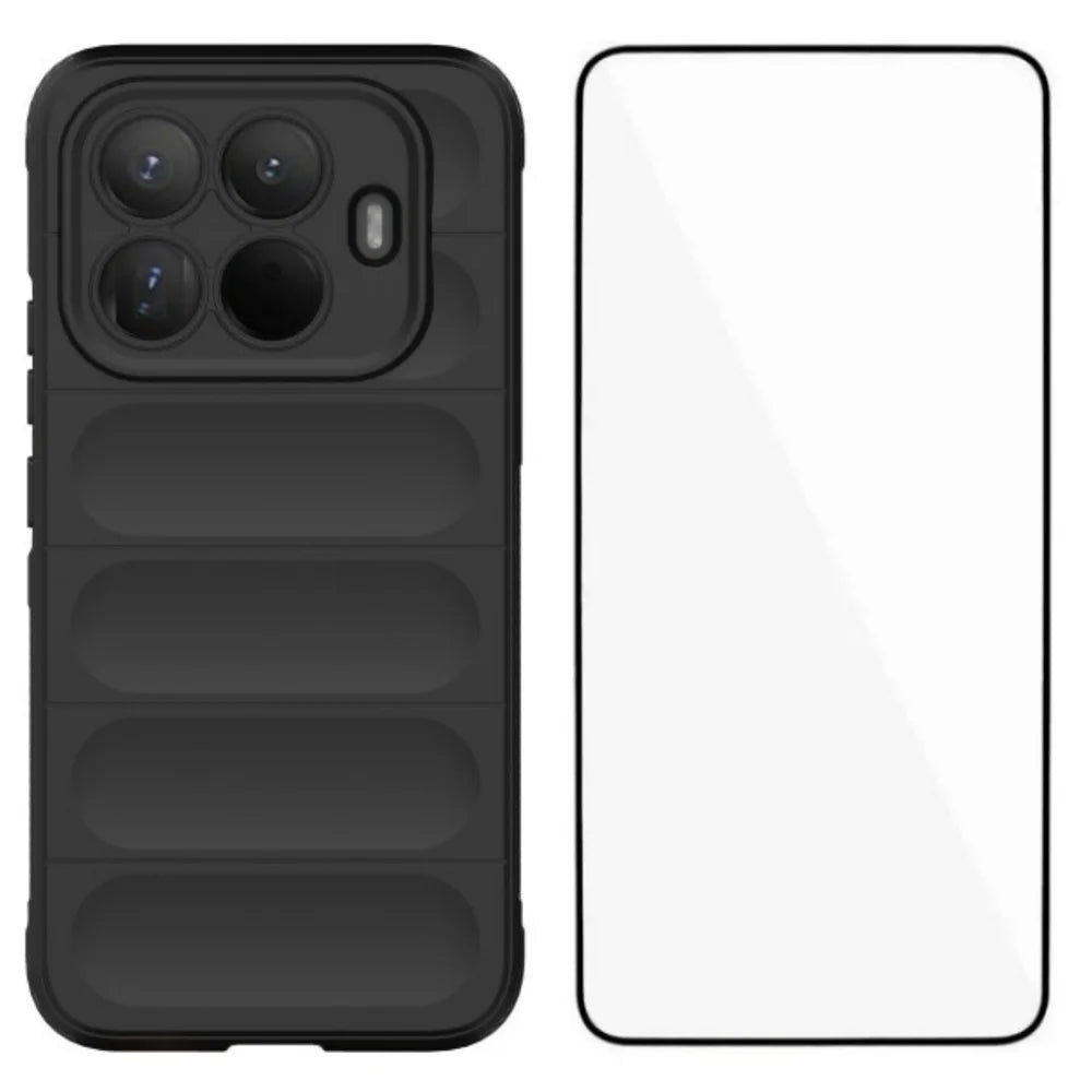 WANLONFENG For Xiaomi 15T Pro TPU Case  HD Series Anti Slip Phone Cover with Tempered Glass - Black - 1
