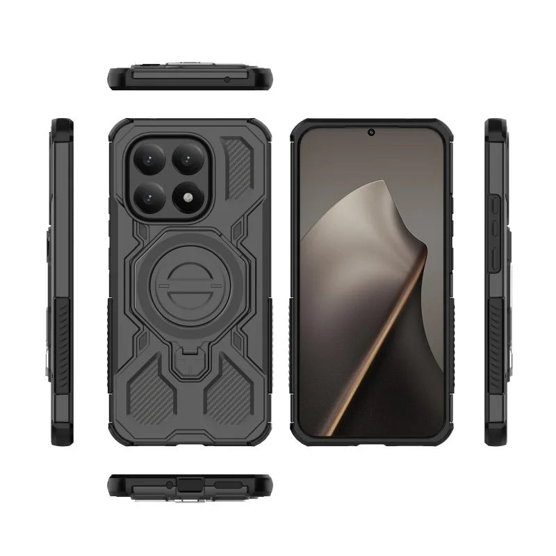 WANLONFENG For Xiaomi 15T Case Kickstand with 2Pcs Screen Film  KJ Series PC TPU Phone Cover (Big Lens Hole) - Black - 3