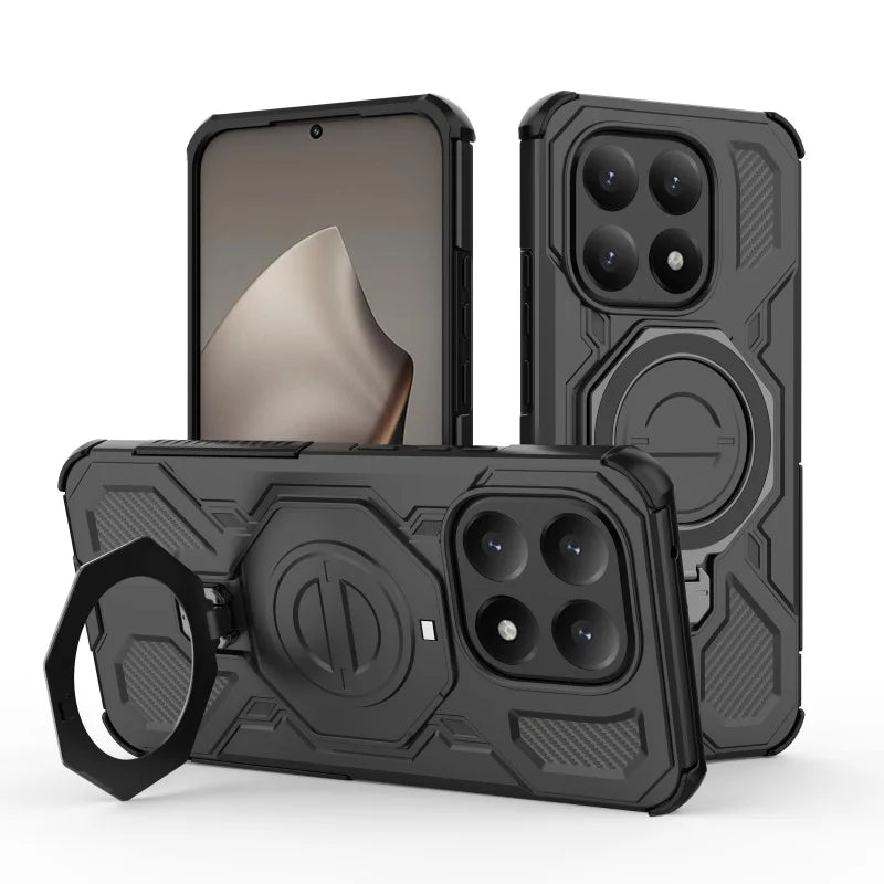 WANLONFENG For Xiaomi 15T Case Kickstand with 2Pcs Screen Film  KJ Series PC TPU Phone Cover (Big Lens Hole) - Black - 4